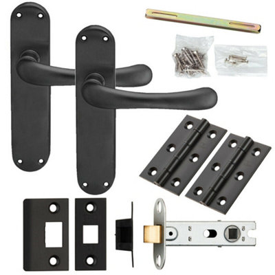 Door Handle & Latch Pack Matt Black Smooth Rounded Lever Slim Curved Backplate from B&Q