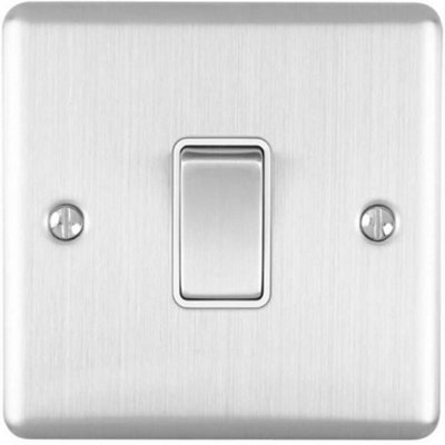  - 1 Gang 20A Dp Single Switch Satin Steel & White Trim Appliance / Boiler Power