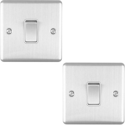  - 2 Pack 1 Gang 20A Dp Single Switch Satin Steel & White Trim Appliance / Boiler