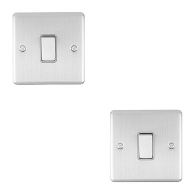  - 2 Pack 1 Gang 20A Dp Single Switch Satin Steel & Grey Trim Appliance / Boiler