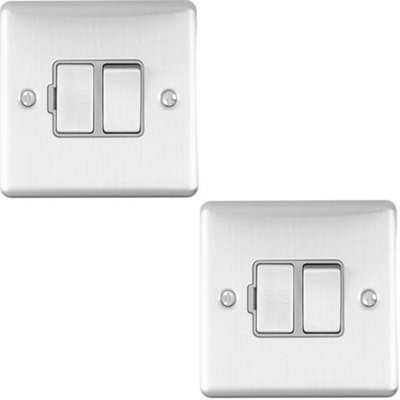  - 2 Pack 13A Dp Switched Fuse Spur Satin Steel & Grey Mains Isolation Wall Plate