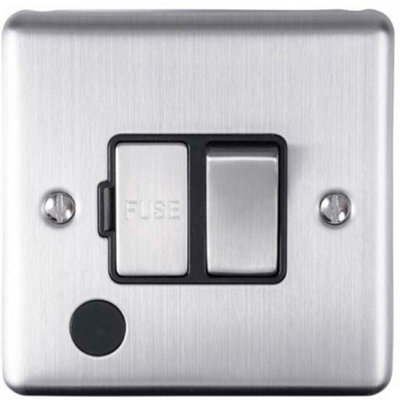 13A Dp Switched Fuse Spur & Flex Outlet Satin Steel & Black Mains Isolation from B&Q