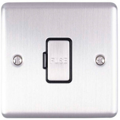 B&Q 13A Dp Unswitched Fuse Spur Satin Steel & Mains Isolation Wall Plate Black
