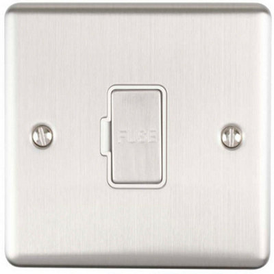 13A Dp Unswitched Fuse Spur Satin Steel & White Mains Isolation Wall Plate from B&Q