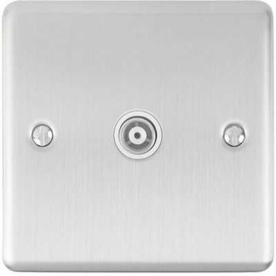 B&Q Satin Steel Single Aerial Satellite Coaxial Socket Female Wall Plate Trim White