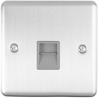  - Bt Telephone  Extension Socket Satin Steel & Grey Secondary Wall Plate