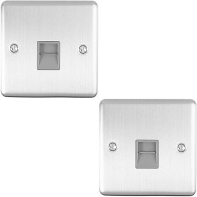  - 2 Pack Bt Telephone  Extension Socket Satin Steel & Grey Secondary Plate