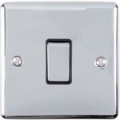 B&Q 1 Gang 20A Dp Single Switch Chrome & Trim Appliance / Boiler Power Black