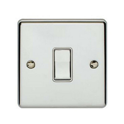  - 1 Gang Single Intermediate Light Switch Chrome & White 10A Metal Rocker