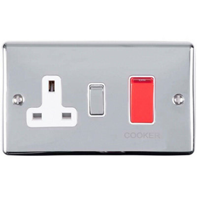  - 45A Dp Oven Switch & Single 13A Switched Power Socket Chrome & White Trim
