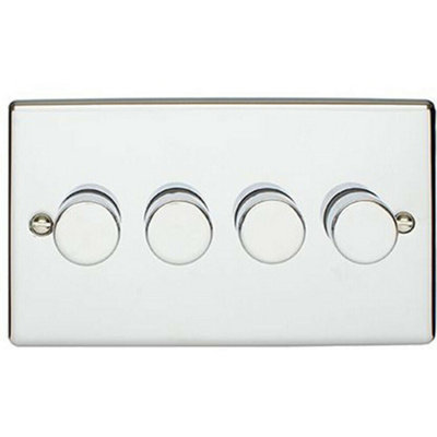 4 Gang 400W 2 Way Rotary Dimmer Switch Chrome Light Dimming Wall Plate from B&Q