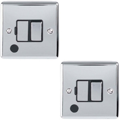  - 2 Pack 13A Dp Switched Fuse Spur & Flex Outlet Chrome & Black Isolation
