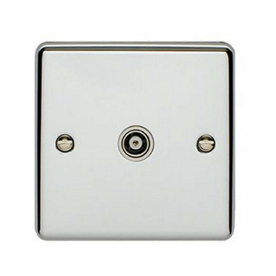 Chrome Single Aerial Satellite Coaxial Socket Female Wall Plate White Trim from B&Q