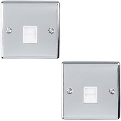  - 2 Pack Bt Master Telephone Socket Chrome & White Pstn Line Wall Plate