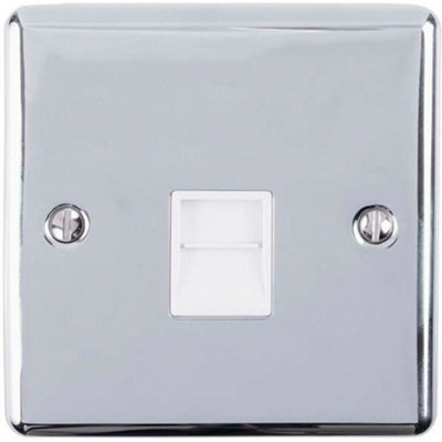 Bt Telephone  Extension Socket Chrome & White Secondary Wall Plate from B&Q