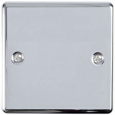 Single Chrome Blanking Chassis Plate Round Edged Wall Box Hole Cover Cap from B&Q
