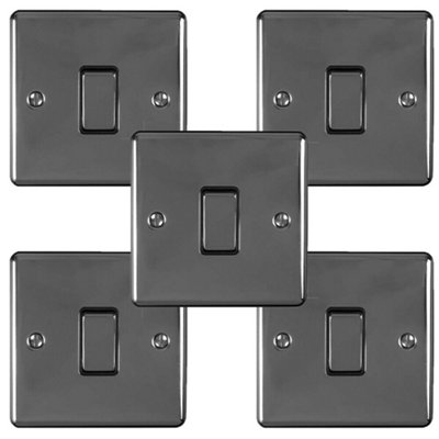  - 5 Pack 1 Gang Single Metal Light Switch Black Nickel 2 Way 10A Black Trim