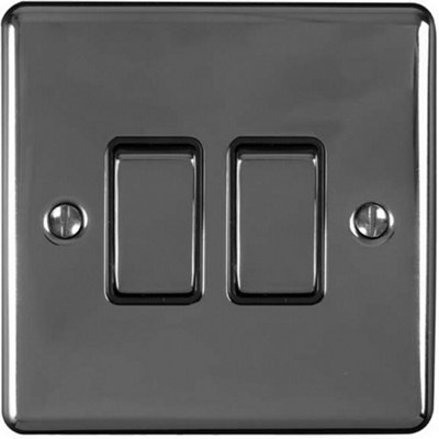 B&Q 2 Gang Double Switch Nickel 2 Way 10A Trim & Metal Rocker Light/Black
