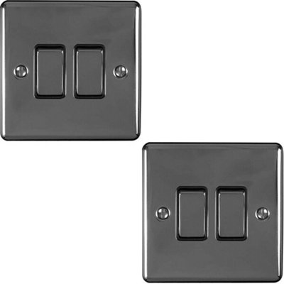 B&Q 2 Pack 2 Gang Double Metal Switch Nickel 2 Way 10A Trim Light/Black