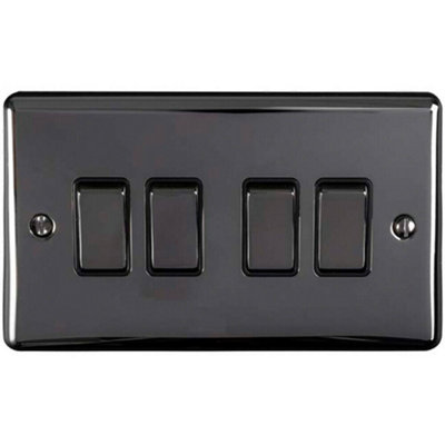 B&Q 4 Gang Quad Switch Nickel 2 Way 10A Trim & Metal Rocker Light/Black