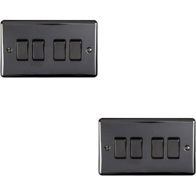 B&Q 2 Pack 4 Gang Quad Switch Nickel 2 Way 10A Trim Light/Black