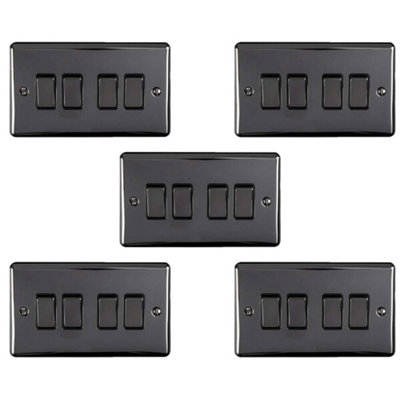  - 5 Pack 4 Gang Quad Light Switch Black Nickel 2 Way 10A Black Trim