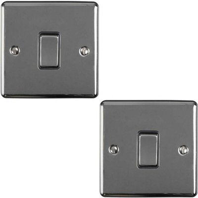  - 2 Pack 1 Gang Single Intermediate Light Switch Black Nickel & Black 10A Rocker