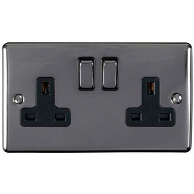 2 Gang Double Uk Plug Socket Black Nickel 13A Switched Mains Wall Power Outlet from B&Q