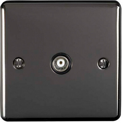  - Black Nickel Single Aerial Satellite Coaxial Socket Female Wall Plate Black Trim