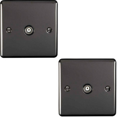  - 2 Pack Black Nickel Single Aerial Coaxial Socket Female Wall Plate Black Trim