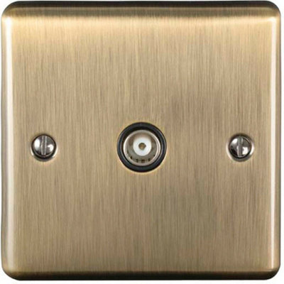  - Antique Brass & Black Single Aerial Satellite Coaxial Socket Female Wall Plate