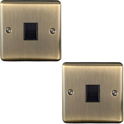  - 2 Pack Bt Telephone  Extension Socket Antique Brass & Black Secondary Plate
