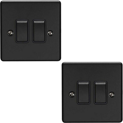B&Q 2 Pack 2 Gang Double Metal Switch Matt 2 Way 10A Trim Light/Black