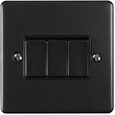 B&Q 3 Gang Triple Switch Matt 2 Way 10A Trim & Metal Rocker Light/Black