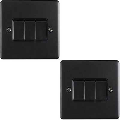B&Q 2 Pack 3 Gang Metal Triple Switch Matt 2 Way 10A Trim Light/Black