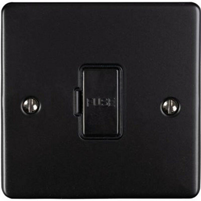 - 13A Dp Unswitched Fuse Spur Matt Black & Black Mains Isolation Wall Plate