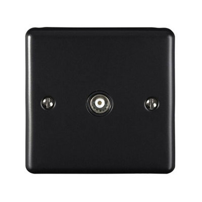  - Matt Black Single Aerial Satellite Coaxial Socket Female Wall Plate Black Trim