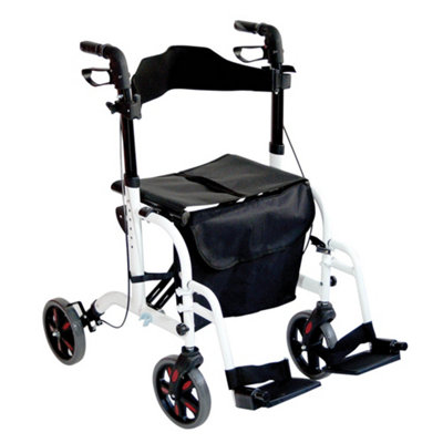 Loops White Deluxe Aluminium Rollator And Transit Chair 2-In-1 For Enhanced Mobility from B&Q