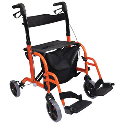 Loops Orange Deluxe Aluminium 2-In-1 Rollator And Transit Chair For Enhanced Mobility from B&Q