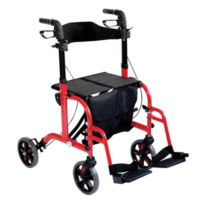 Loops Red Deluxe Aluminium 2-In-1 Rollator And Transit Chair For Enhanced Mobility from B&Q