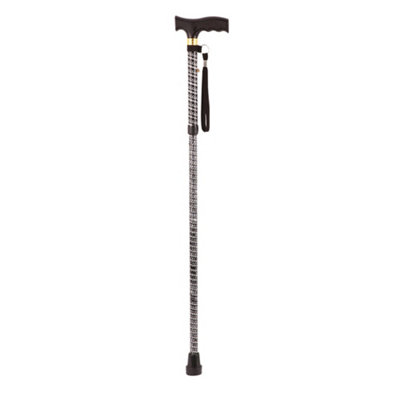 B&Q -  Adjustable Black Walking Stick With Ergonomic Handle And Engraved Design