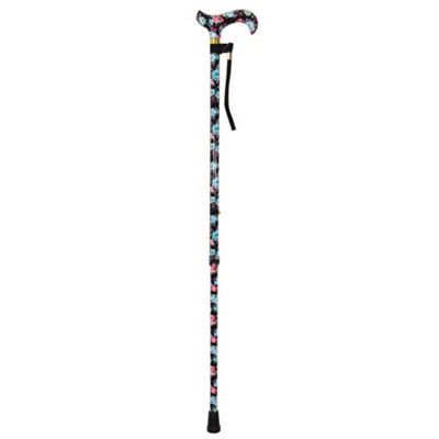 Loops Black Deluxe Ambidextrous Walking Cane - 10 Height Settings - Floral Pattern - Image 3