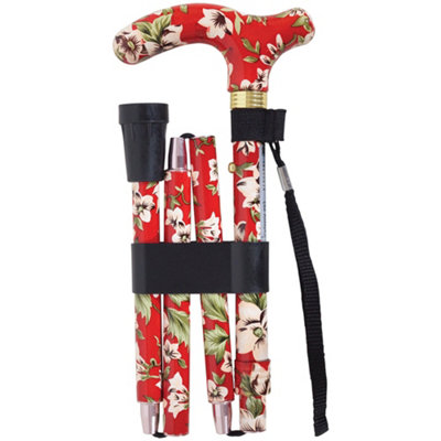 B&Q -  Deluxe Foldable Ambidextrous Walking Cane With 5 Adjustable HeightsStylish Rouge Design