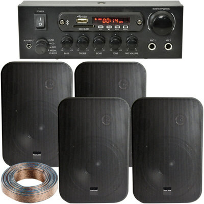 B&Q -  Bluetooth Sound System 4X Black 200W Wall Speakers2 Channel Stereo Amplifier