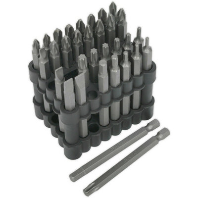 B&Q 32 Piece Power Tool Bit Set - 75Mm Extra-Long Bits - Chrome Vanadium Steel