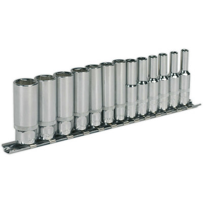 13-Piece Deep Socket Set1/4" Metric Square Drive With 6-Point Walldrive Torque from B&Q