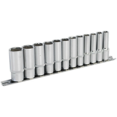 B&Q Premium 12-Piece Deep Socket Set - 3/8" Metric Square Drive With High Torque Performance