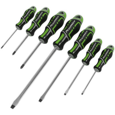 Loops 7 Pack Premium Soft Grip Screwdriver Set - Slotted & Phillips Various Size Green - Image 3