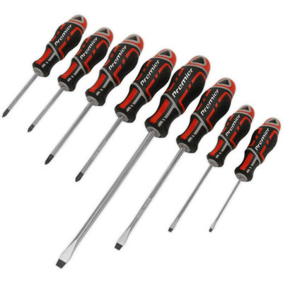 8 Pack Premium Soft Grip Screwdriver Set - Slotted & Phillips Various Sizes Red 5056524244111 - Image 3