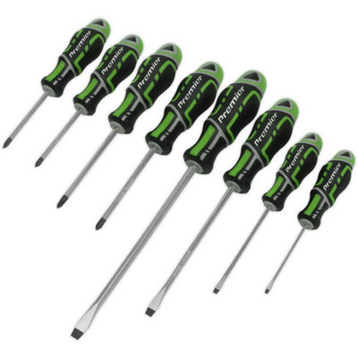  - 8 Pack Premium Soft Grip Screwdriver SetSlotted & Phillips Various Size Green